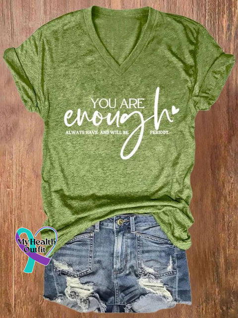 You Are Enough Art Print Casual T-Shirt Green / S