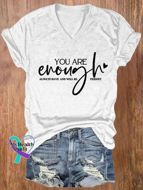 You Are Enough Art Print Casual T-Shirt White / S