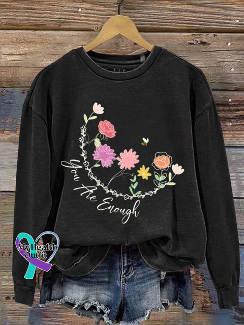You Are Enough Floral Bee Print Casual Sweatshirt Black / S