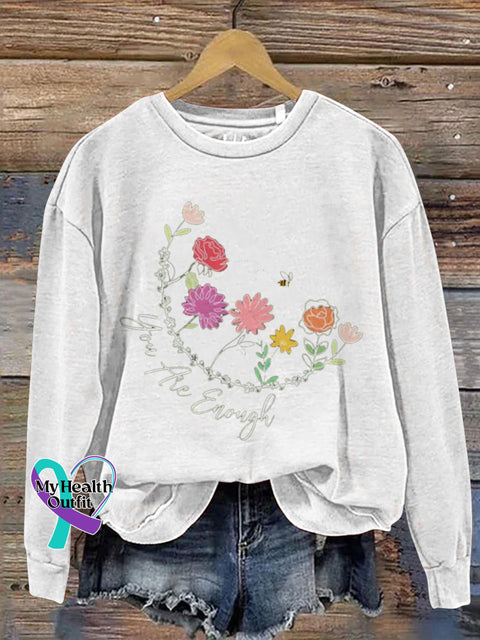 You Are Enough Floral Bee Print Casual Sweatshirt White / S