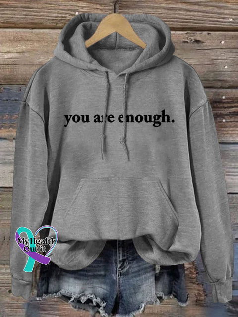 You Are Enough Inspirational Letter Print Casual Hoodie Sweatshirt Grey / S