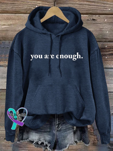 You Are Enough Inspirational Letter Print Casual Hoodie Sweatshirt Navy Blue / S
