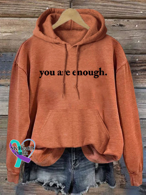 You Are Enough Inspirational Letter Print Casual Hoodie Sweatshirt Orange / S