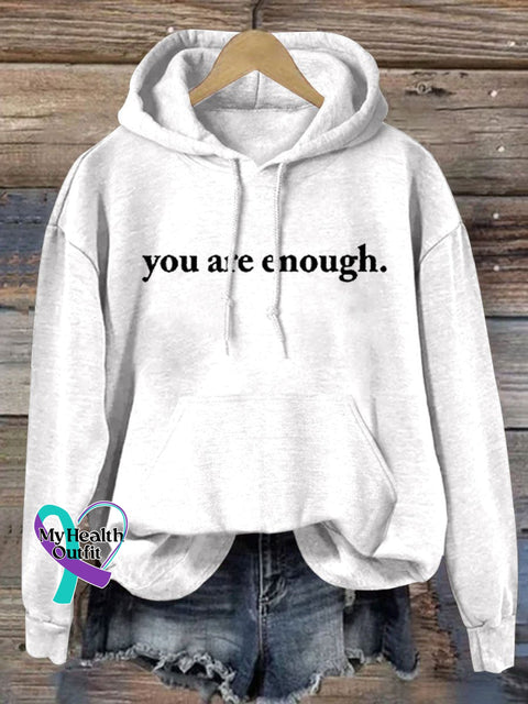 You Are Enough Inspirational Letter Print Casual Hoodie Sweatshirt White / S