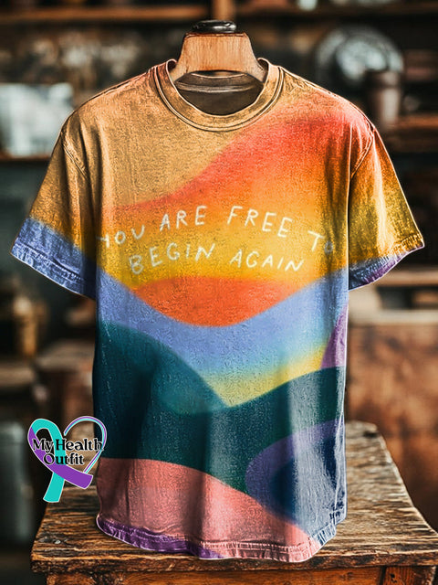 You Are Free To Begin Again Printed Casual Crew Neck Short Sleeve T-Shirt Multicolor / S
