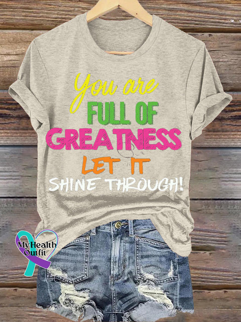 You Are Full Of Greatness Let It Shine Through Printed Casual Round Neck Short Sleeve T-Shirt Beige / S