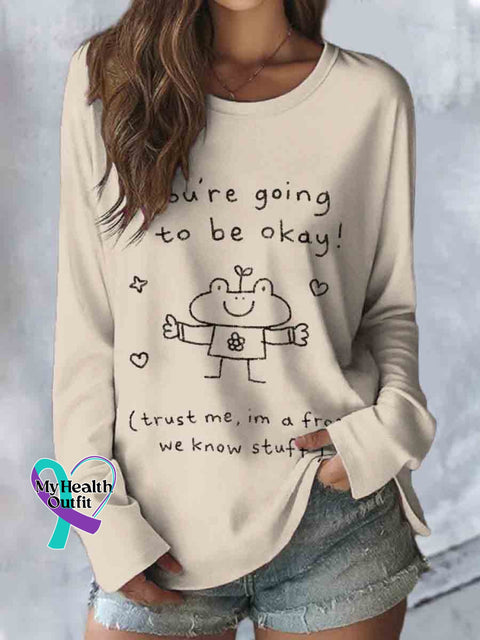 You Are Going To Be Okay Art Print Casual Long Sleeve Top Apricot / S