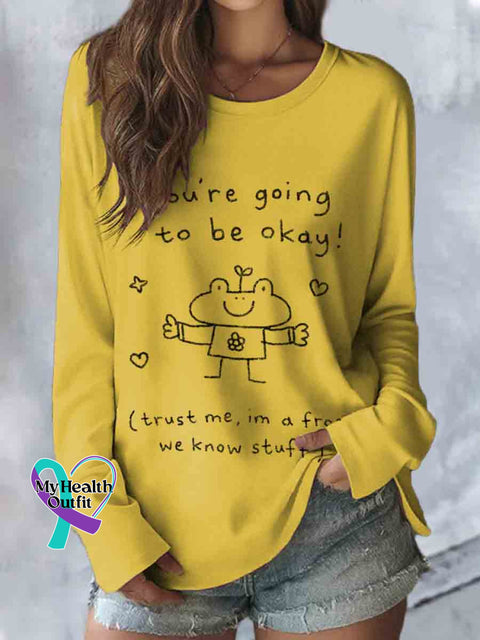 You Are Going To Be Okay Art Print Casual Long Sleeve Top Yellow / S