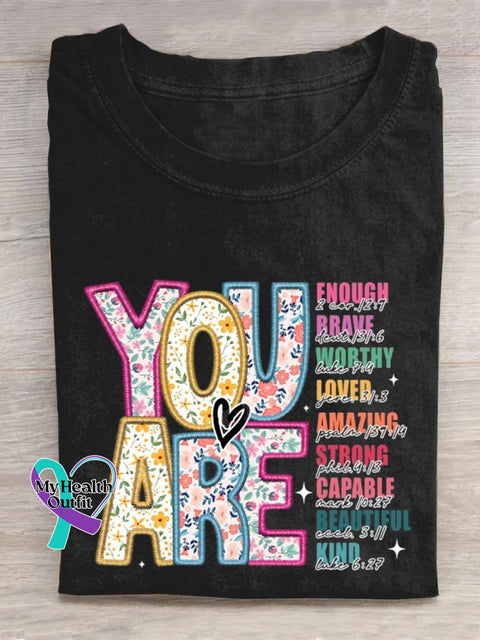 You Are Kind Letter Print T-Shirt Black / S