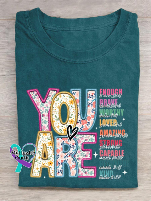 You Are Kind Letter Print T-Shirt Blue Green / S