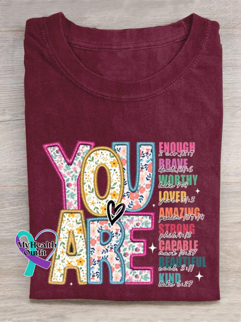 You Are Kind Letter Print T-Shirt Maroon / S