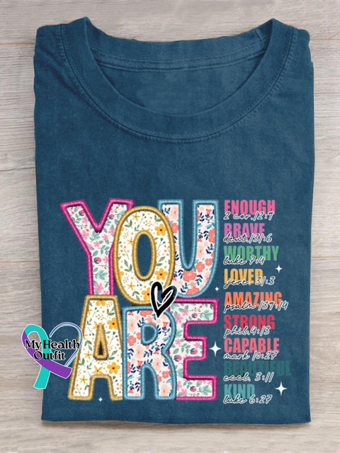 You Are Kind Letter Print T-Shirt Navy Blue / S