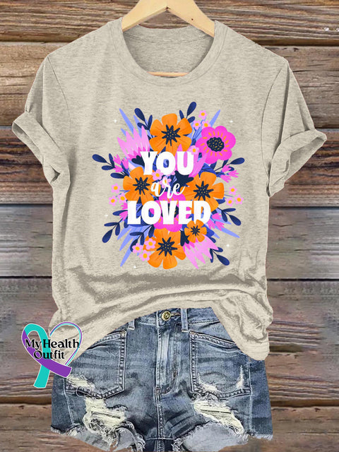 You Are Loved Printed Casual Round Neck Short Sleeve T-Shirt Beige / S