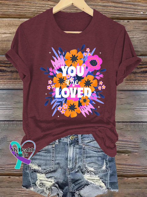 You Are Loved Printed Casual Round Neck Short Sleeve T-Shirt Brown / S