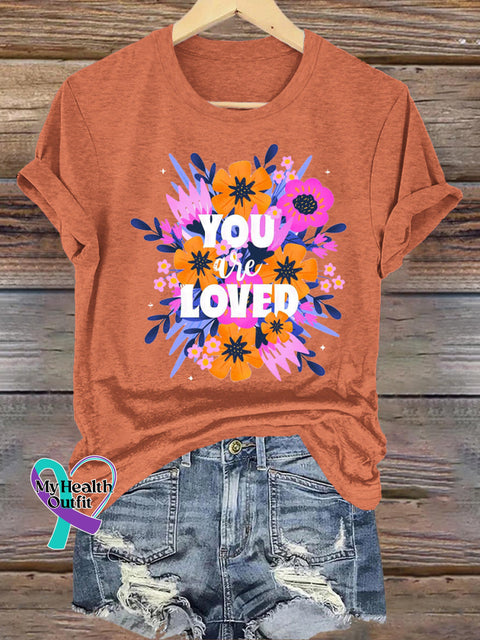 You Are Loved Printed Casual Round Neck Short Sleeve T-Shirt Orange / S
