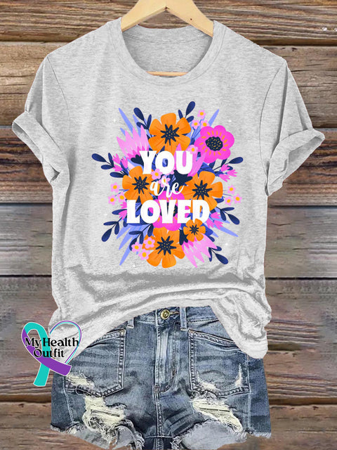You Are Loved Printed Casual Round Neck Short Sleeve T-Shirt White / S