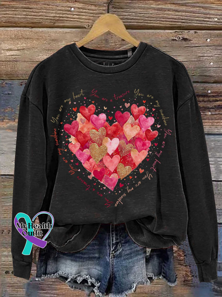 You Are My Heart You Are My Sunshine Valentine’s Day Print Casual Sweatshirt Black / S