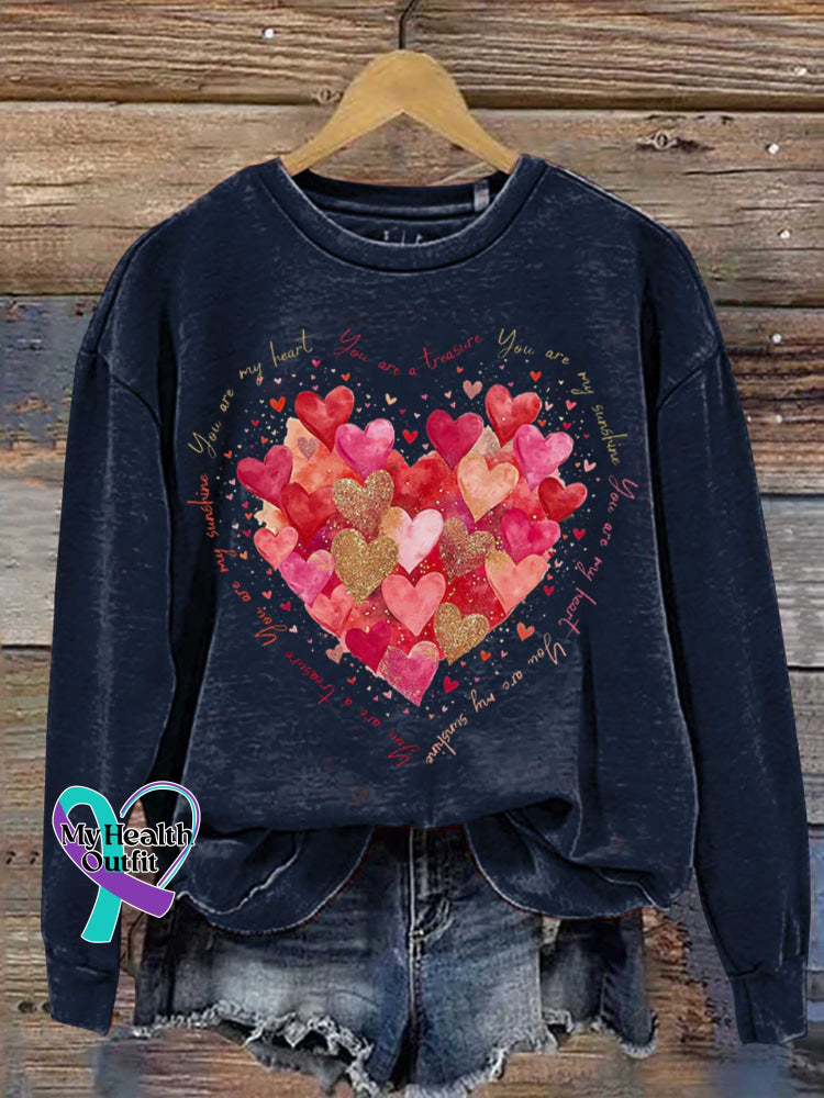 You Are My Heart You Are My Sunshine Valentine’s Day Print Casual Sweatshirt Blue / S