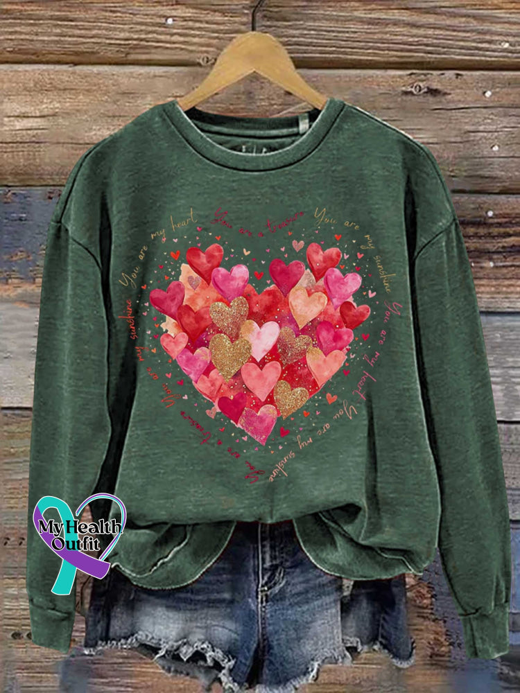 You Are My Heart You Are My Sunshine Valentine’s Day Print Casual Sweatshirt Green / S