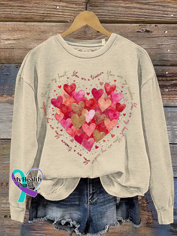 You Are My Heart You Are My Sunshine Valentine’s Day Print Casual Sweatshirt Khaki / S