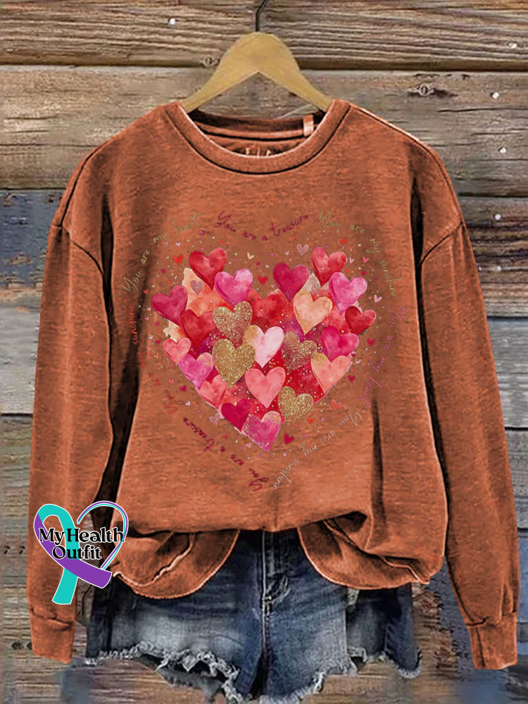 You Are My Heart You Are My Sunshine Valentine’s Day Print Casual Sweatshirt Orange / S