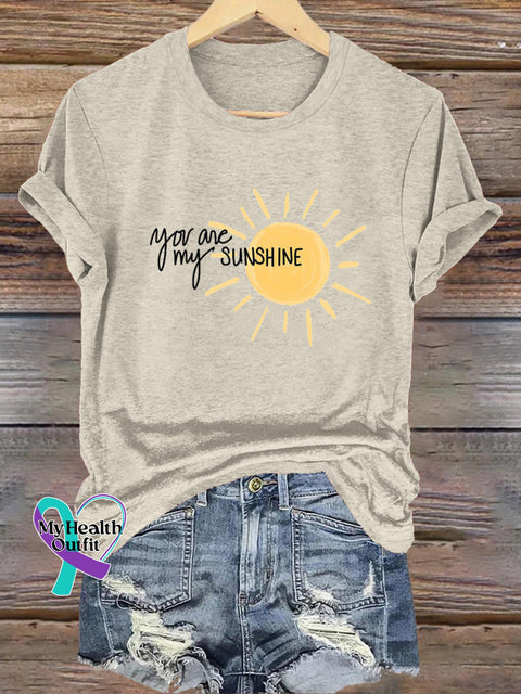 You Are My Sunshine Printed Casual Round Neck Short Sleeve T-Shirt Beige / S