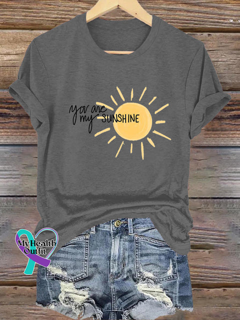 You Are My Sunshine Printed Casual Round Neck Short Sleeve T-Shirt Grey / S
