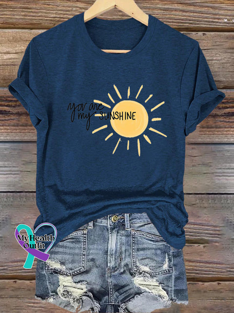 You Are My Sunshine Printed Casual Round Neck Short Sleeve T-Shirt NavyBlue / S