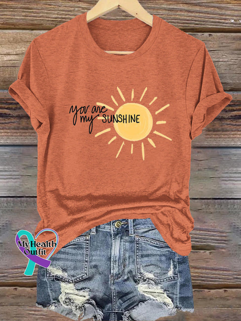 You Are My Sunshine Printed Casual Round Neck Short Sleeve T-Shirt Orange / S