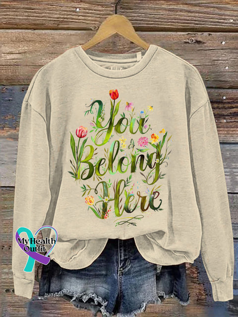 You Belong Here Floral Print Casual Sweatshirt Beige / S