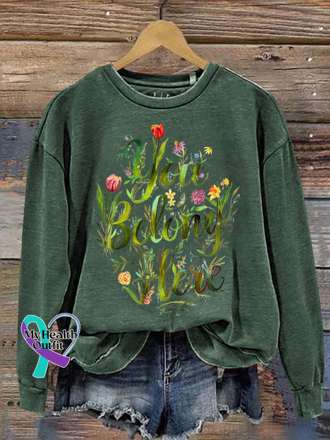 You Belong Here Floral Print Casual Sweatshirt Green / S