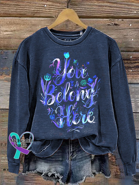 You Belong Here Floral Print Casual Sweatshirt NavyBlue / S