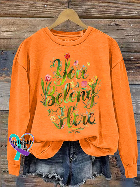 You Belong Here Floral Print Casual Sweatshirt Orange / S