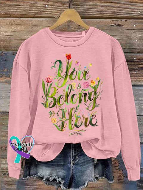 You Belong Here Floral Print Casual Sweatshirt Pink / S
