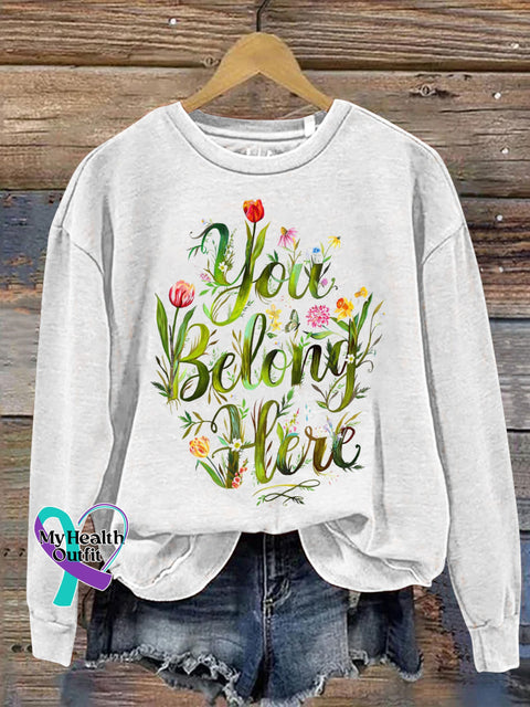 You Belong Here Floral Print Casual Sweatshirt White / S