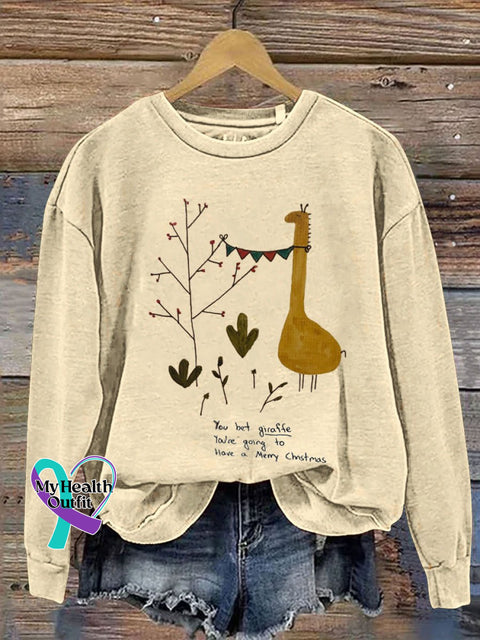 You Bet Giraffe Are Going To Have A Merry Christmas Funny Print Casual Sweatshirt Sand / S