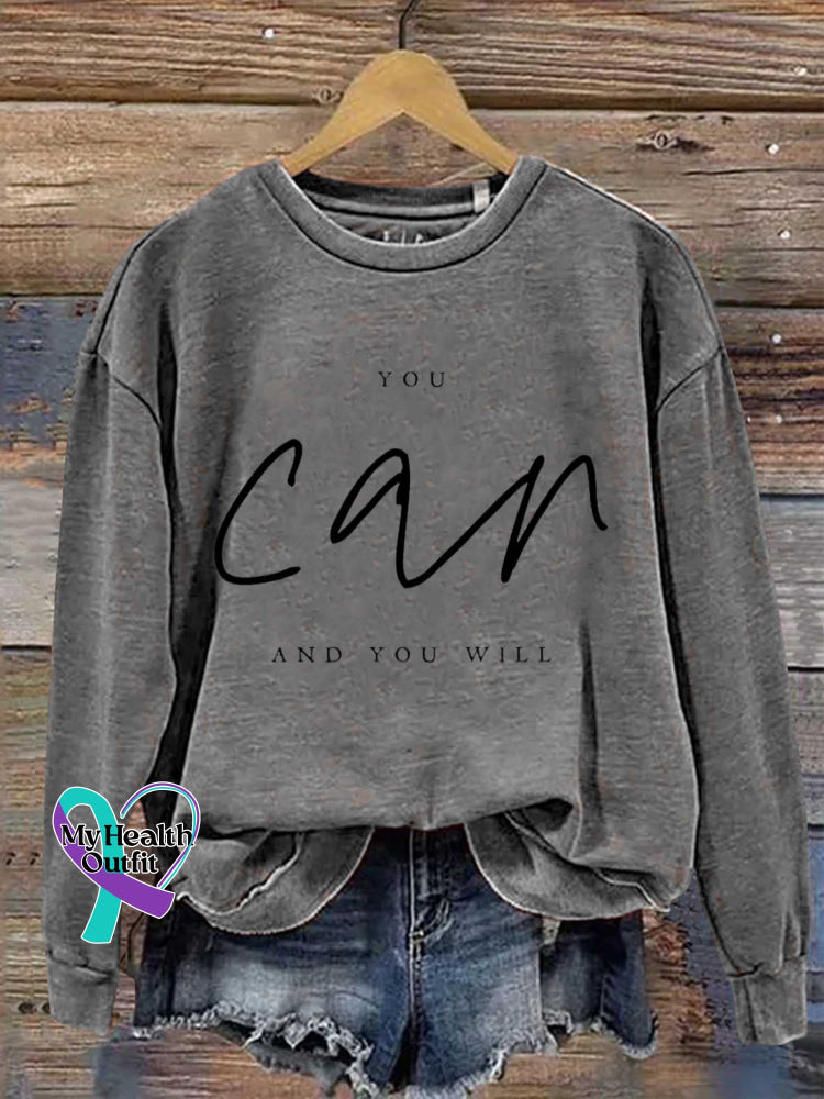 You Can And You Will Print Casual Sweatshirt Grey / S