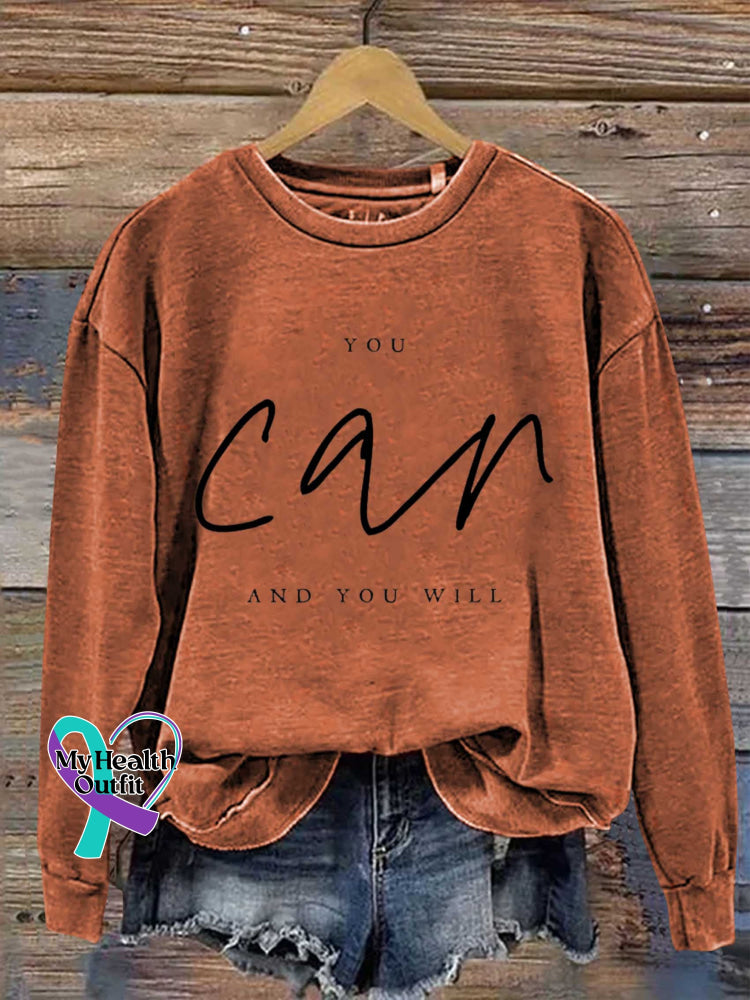 You Can And You Will Print Casual Sweatshirt Orange / S
