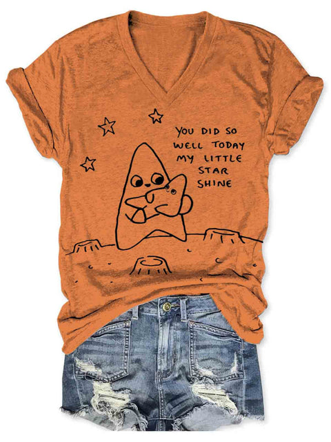 You Did So Well Art V-neck Casual T-Shirt Orange / S