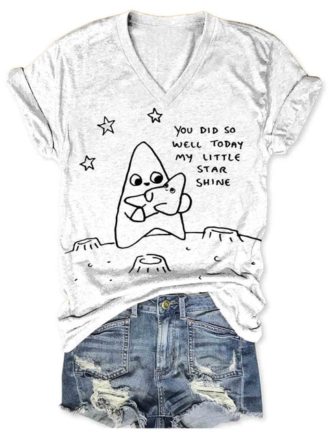 You Did So Well Art V-neck Casual T-Shirt White / S