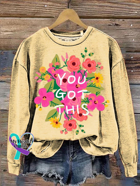 You Got This Floral Pattern Art Print Casual Sweatshirt Yellow / S