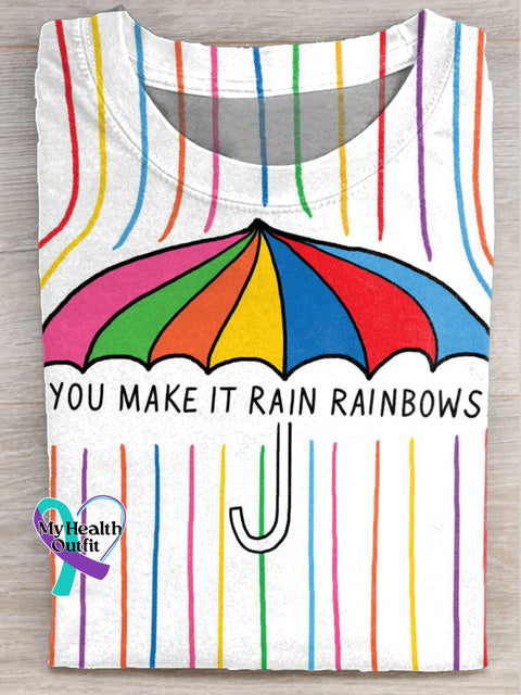 You Make It Rain Rainbows Printed Casual Round Neck Short Sleeve T-Shirt Multicolor / S
