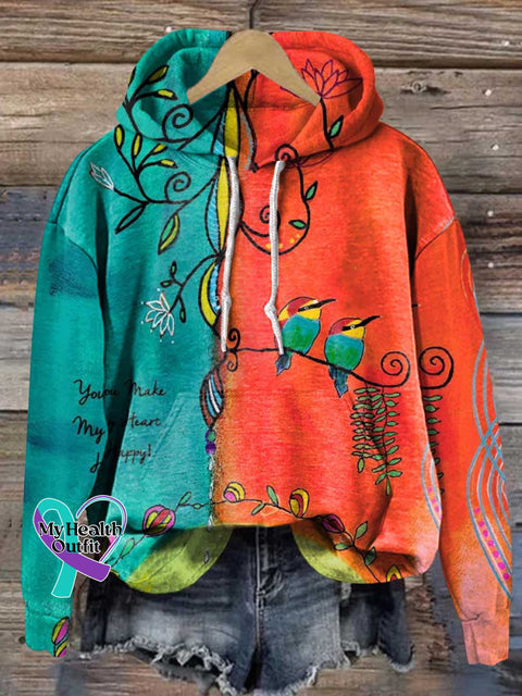 You Make My Heart Happy Bird Love And Peace Casual Hoodie Sweatshirt Multicolor / S