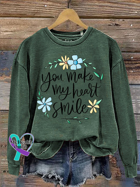 You Make My Heart Smile Crew Neck Long Sleeve Casual Sweatshirt Green / S