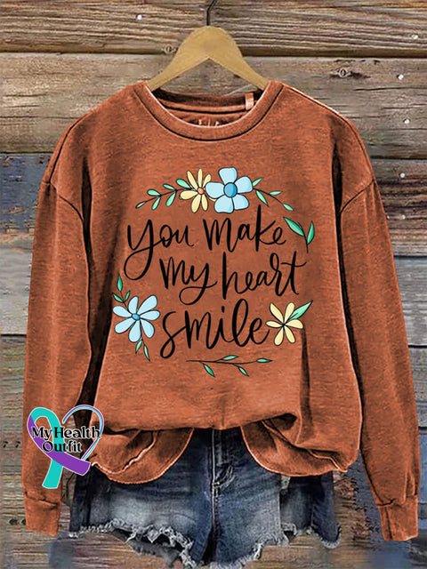 You Make My Heart Smile Crew Neck Long Sleeve Casual Sweatshirt Orange / S