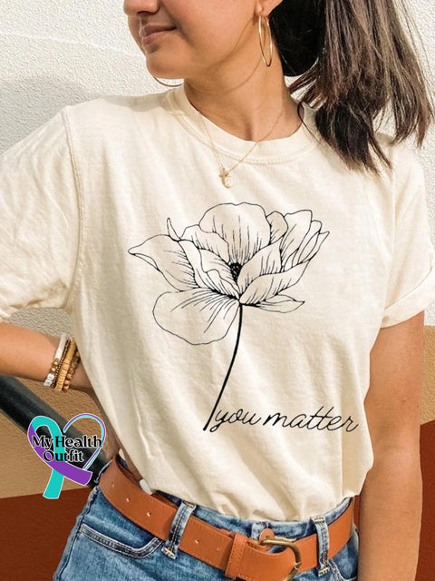 You Matter Floral Print Casual Crew Neck Short Sleeve T-Shirt White / S