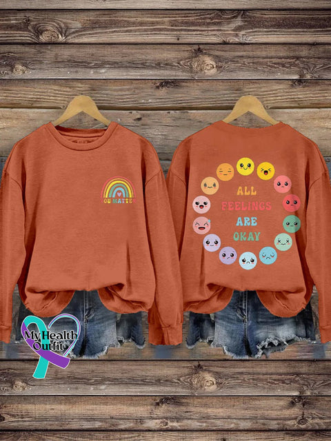 You Matter School Psychologist All Feelings Are Okay Mental Health Casual Print Sweatshirt Orange /