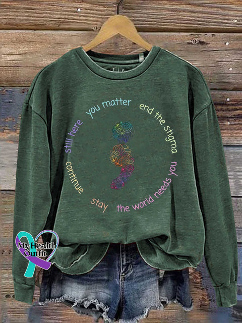 You Matter Semicolon Suicide Prevention Awareness Casual Sweatshirt Green / S
