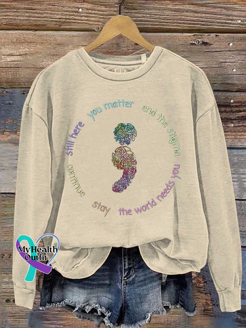 You Matter Semicolon Suicide Prevention Awareness Casual Sweatshirt Sand / S