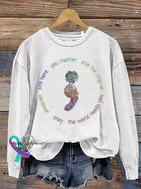 You Matter Semicolon Suicide Prevention Awareness Casual Sweatshirt White / S
